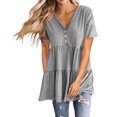 thumbnail image 1 of asjyhkr Womens Short Sleeve Tops Oversized V Neck Loose Fitting Comfy Lightweight Soft Tees Solid Color, 1 of 6