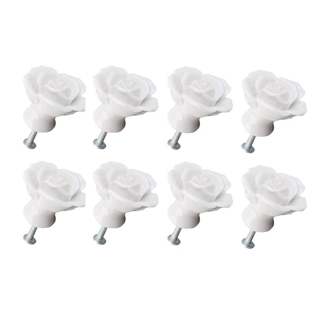 MasteelfCA 8pcs Rose Shaped Ceramic Kitchen Cupboard Cabinet Drawer Door Knobs Pull Handles (White)