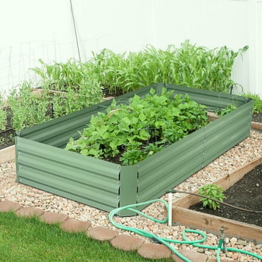 6x3x1FT (1 Pack) Galvanized Raised Garden Bed Kit, Outdoor Metal Planter Box for Vegetables, Rectangular Steel Container, Green