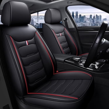 Maidao Car Seat Covers Leather Full Set for Honda for CR-V 1997-2019 5 Seats Compatible Airbag Waterproof Front Rear Cushion Protector Black and Red