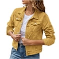 thumbnail image 1 of Pompotops Veste en Denim Unie pour Femmes à Manches Longues, Cardigan Amincissant avec Poches, Manteau, Hauts, Liquidation, 1 of 6