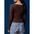 thumbnail image 3 of Faithtur T-shirt pour Femmes à Manches Longues, Col Ras du Cou, Uni/rayures, Coupe Ajustée, Hauts d'Automne pour Dames, Mode Urbaine, 3 of 6