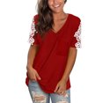 thumbnail image 2 of Pompotops T-Shirt en Dentelle à Manches Courtes et Col V pour Femmes, 2 of 4
