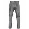 thumbnail image 3 of Lovzfmll Men's Metallic Sheen Straight-Leg Pants with Check Pattern, Perfect for Stage Performances and Night Outings Silver, S, 3 of 3