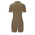 thumbnail image 4 of Kyusrd Yoga Romper For Women Stretch Waist Compression Bodysuit Button Seamless Ribbed Short Sleeve Lapel V Neck Sport Jumpsuits Casual Solid Color Workout Stretch Tummy Control Exercise Rompers, 4 of 4