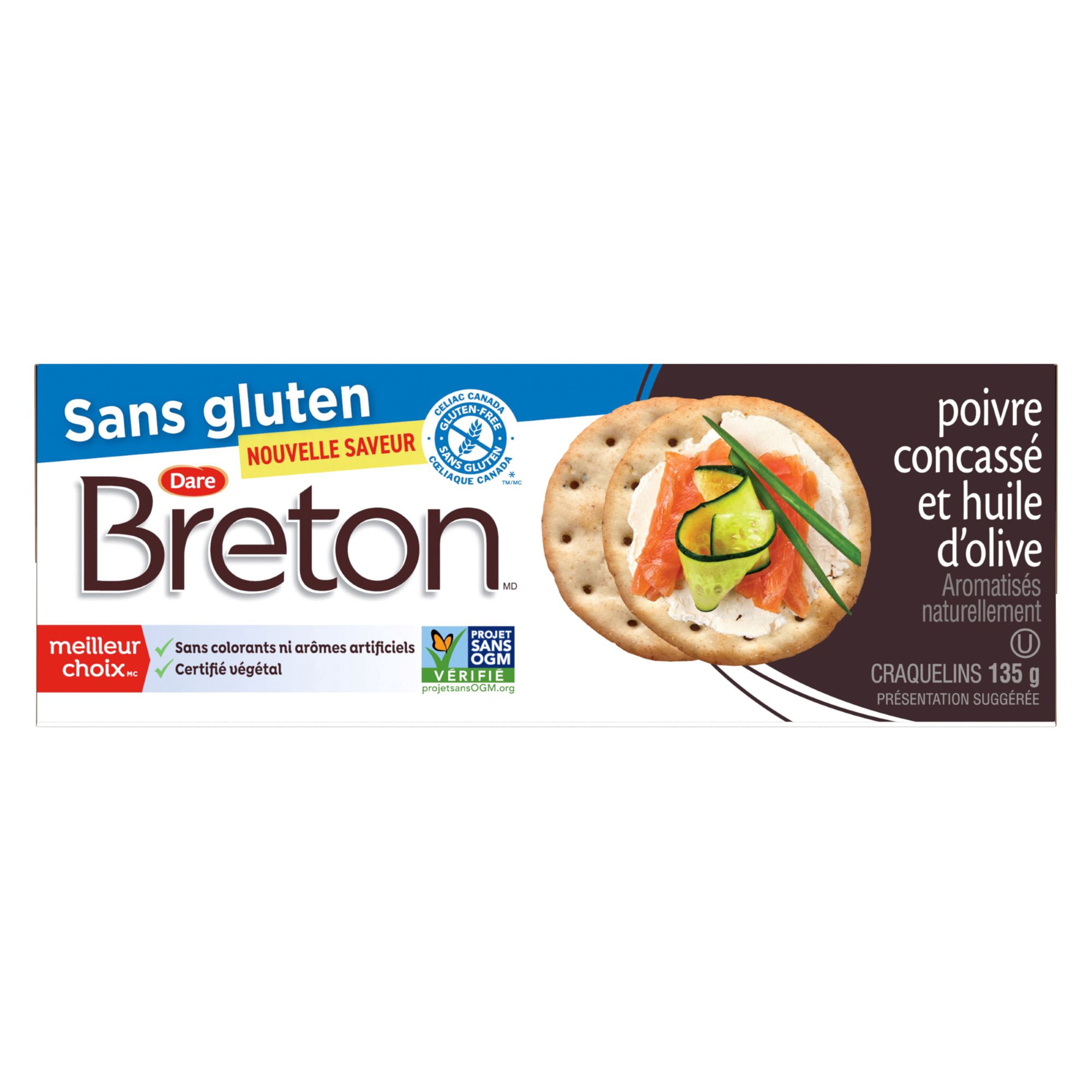 Dare Breton Gluten Free Cracked Pepper & Olive Oil Crackers, 135 g