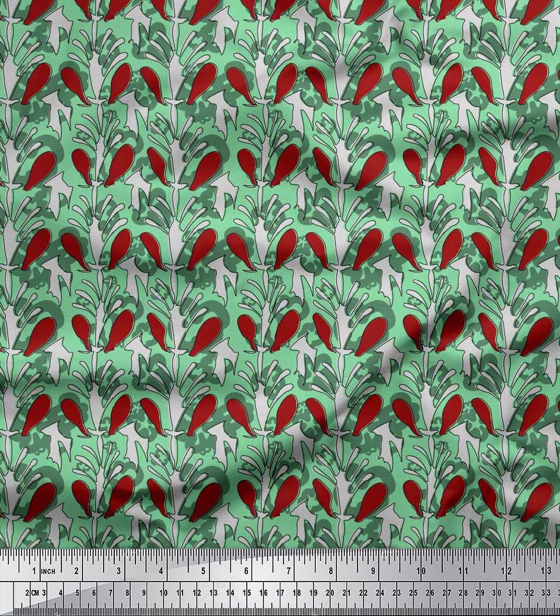 Soimoi Rayon Crepe Fabric Leaves & Floral Block Fabric Prints by Yard 46 Inch Wide