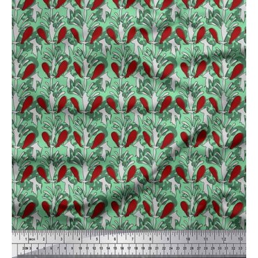 Soimoi Polyester Crepe Fabric Leaves & Floral Block Print Fabric by The Yard 52 Inch Wide