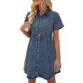 thumbnail image 1 of XDZJLR Robes pour Femmes Manches Courtes Boutonnée Fluide Jupe en Denim à Volants, 1 of 5