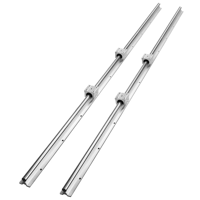 VEVOR 2 Pcs SBR20 Rail de Guidage Linéaire 1500mm Rail Coulissant avec 4 Pcs Blocs de Roulement SBR20UU. l'Ensemble Comprend Deux rails de Guidage Linéaires de 59-inch (1500mm) en Acier à Haute Teneur en Carbone et Aluminium avec une surface Chromée pour Résistance à la corrosion. Chaque Rail Présente des Trous de Montage Pré-Percés pour une installation Facile. les Quatre Blocs de Roulement SBR20UU Sont Équipés de Roulements à Billes Intégrés pour un Glissement Fluide et à Faible Friction. Convient