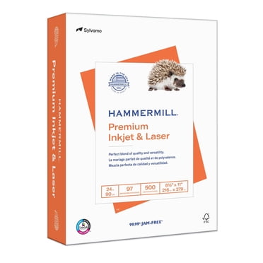 Hammermill Premium Inkjet & Laser Printer Paper, 8.5" x11", 24 lb, 96 Bright, White