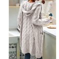 thumbnail image 4 of Women Hooded Open Front Cardigan Cable Knit Sweaters Solid Chunky Long Sweater Coats with Pockets, 4 of 5