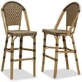 thumbnail image 1 of PURPLE LEAF Bar Stools Set of 2 French Outdoor Bar Stool Bamboo Print Finish Back Rattan Wicker Patio Outdoor Bar Height Bar Stools with Footrest, Brown, 1 of 7
