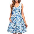 thumbnail image 2 of Ovzne Robes pour Femmes Robe Décontractée pour Femmes Grande Taille Sans Manches à Col Rond Courte Robe à Fleurs Robe de Printemps Liquidation, 2 of 5