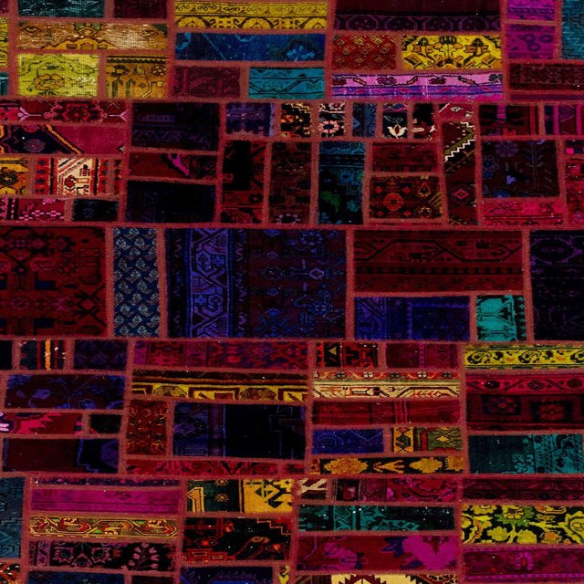 Ahgly Company Tapis d'Intérieur Carrés Abstraits Rouge Brun Patchwork, 3 Pieds Carré