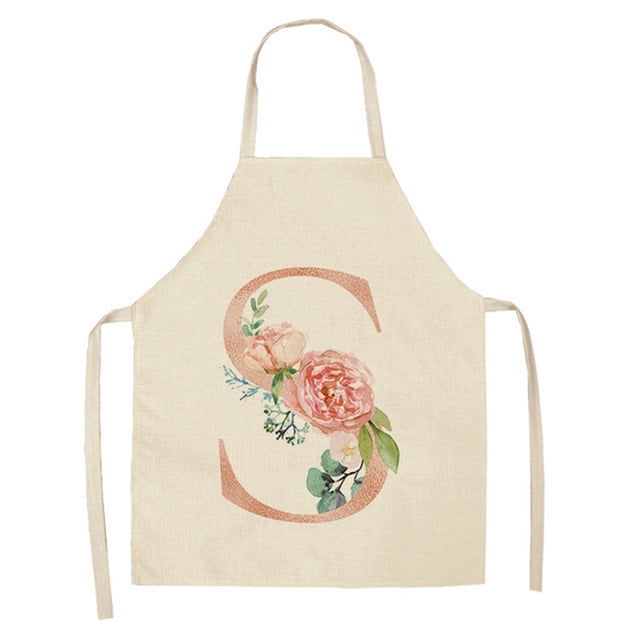 WIFKLSIIPG English Letter Rose Series Linen Apron for Adults and Children's Kitchen Fouling Apron