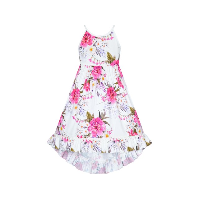 Robe Fille Florale Tissu Doux Dos Ouvert Robe d'Été 8 Ans