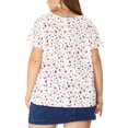 thumbnail image 4 of GRACE & GRANDEUR Women's Plus Size Keyhole Neck Flared Short Sleeves Floral Chiffon Shirt Blouses 2X White Red, 4 of 8