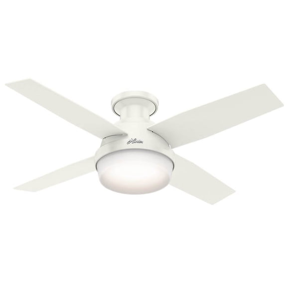 Hunter 44 Inch Dempsey Low Profile Fresh White Ceiling Fan with Light & Remote