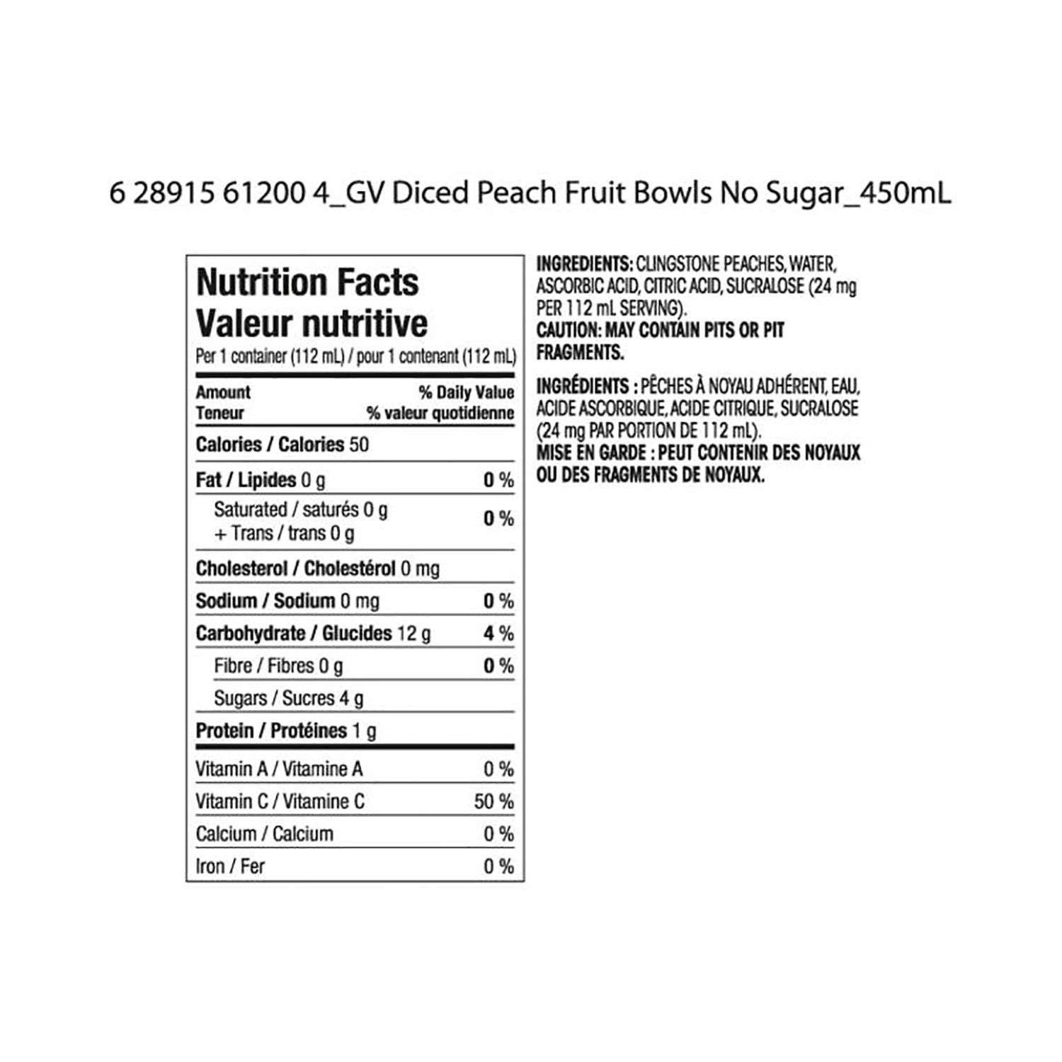 Great Value Diced Peaches Fruit Bowl