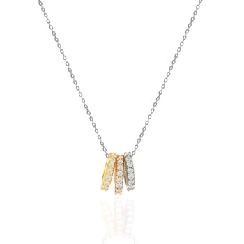 Mercie Sterling Silver Necklace, Rhodium Plated Multi-Tone Pavé Circle Pendant Jewellery, Cubic Zirconia Rings for Everyday Wear