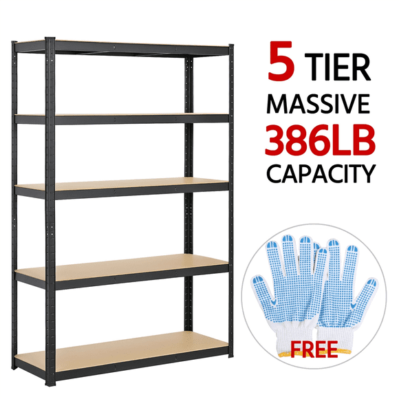 Yaheetech 5 Tiers Metal Storage Shelf with Adjustable Height, Black