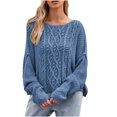 thumbnail image 1 of Chandails Boho pour Femmes Chandail Torsadé Tendance pour Femmes Chandails Décontractés Surdimensionnés Col Rond Manches Longues Chandail d'Automne Chandail pour Femme P-2 Bleu P, 1 of 3