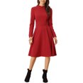 thumbnail image 2 of INSPIRE CHIC Robe Midi en Tricot pour Femme, Élégante, Col Montant, Manches Longues, Taille à Nouer, pour le Travail, S, Rouge, 2 of 6