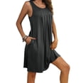 thumbnail image 3 of Dvkptbk Robe d'Été de Plage pour Femme 2024 Décontractée à Col Rond à Manches Courtes Robe Débardeur Mini Robes Fluide à Volants Boho Robe Soleil avec Poches P-2TG, 3 of 8