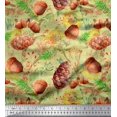 thumbnail image 1 of Soimoi Yellow polyester Georgette Fabric Apricot, & Oaknut Fruits Printed Craft Fabric by The Yard 42 Inch Wide, 1 of 3