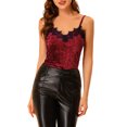 thumbnail image 1 of INSPIRE CHIC Camisole à Bretelles Spaghetti en Velours et Dentelle pour Femme G Rouge, 1 of 7
