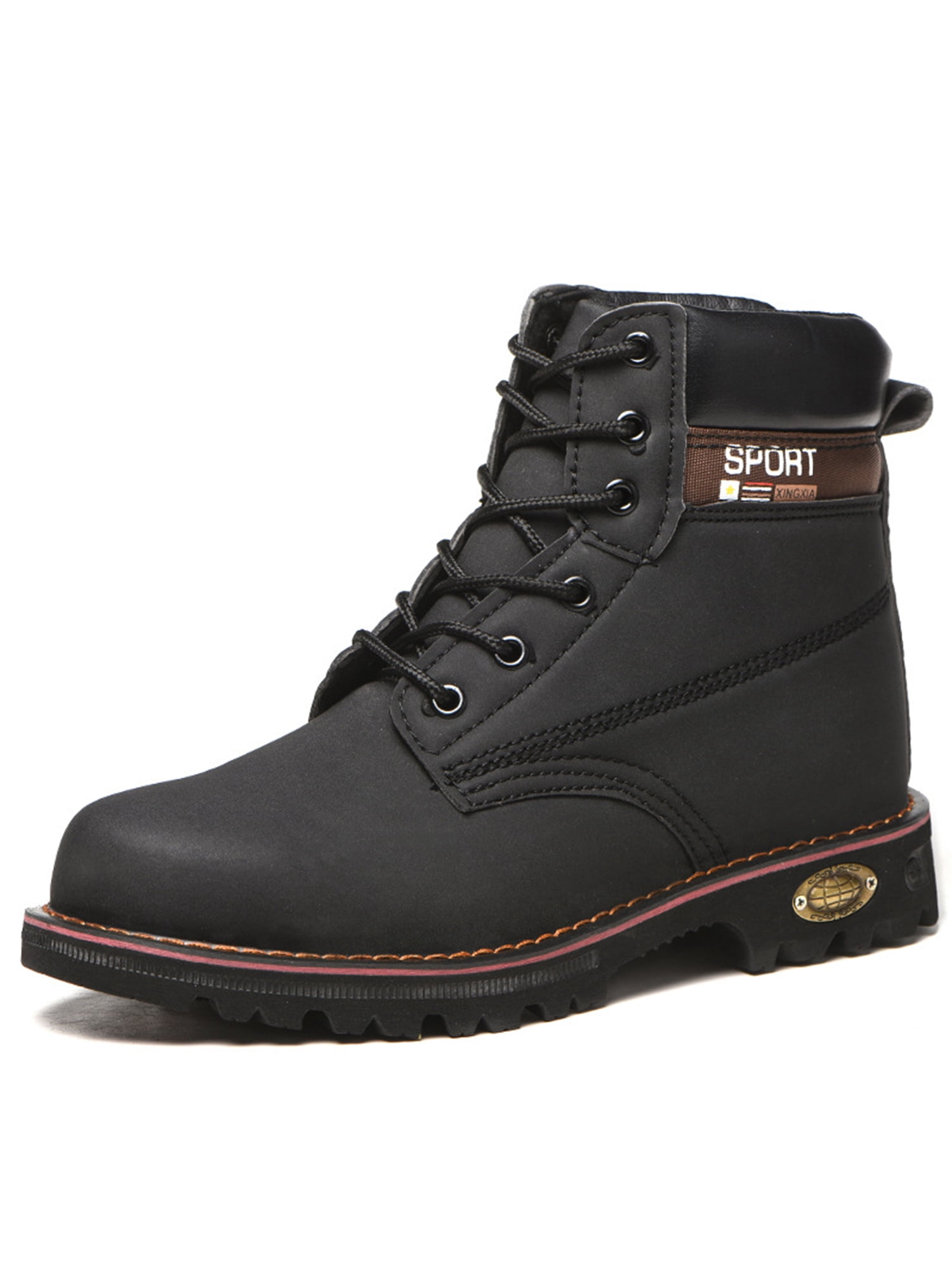 UKAP Men Slip Resistant Puncture-proof Safety Boot Working Anti-collision Leather Industrial Shoes Mid Top Black 7.5