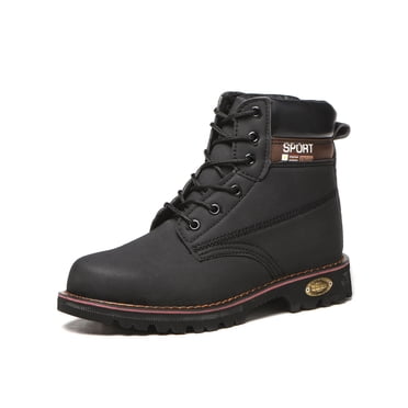 MAWCLOS Men Work Boots Steel Toe Safety Boot Puncture-proof Slip Resistant Industrial Shoes Leather Construction Hiking Bootie Mid Top Black 9