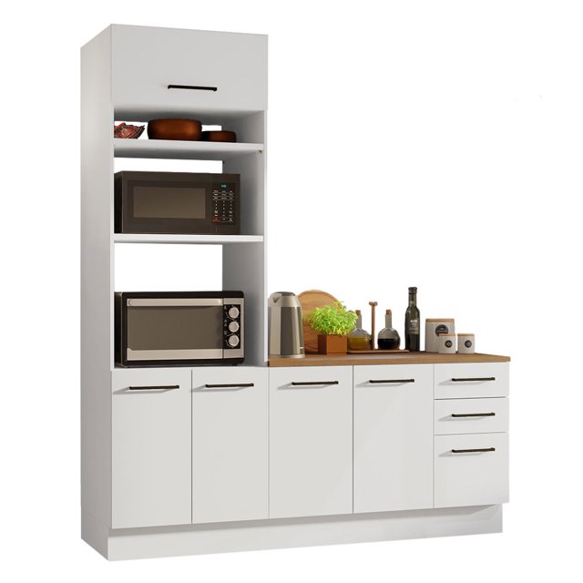 Madesa Hazel 2-Piece Kitchen Storage Set with 3 Door Pantry Cabinet and 3 Drawers Base Cabinet Adjustable Feet 74 Inch Wooden Modern Organization Units - White