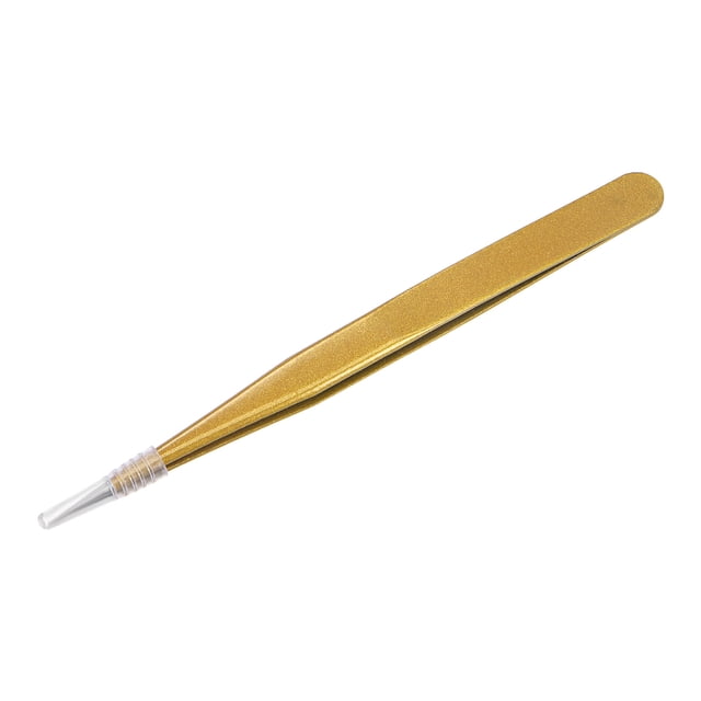 Unique Bargains Precision Straight Tip Tweezer Stainless Steel Multifunctional Golden brown