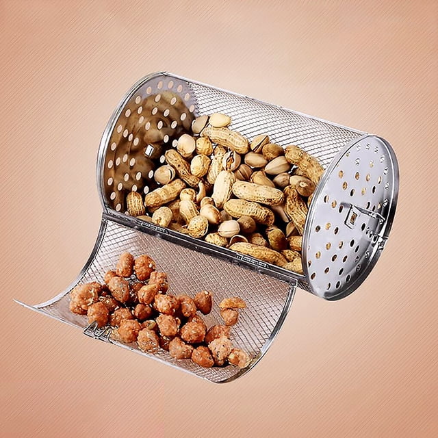 facefd Tambour de Rôtissoire pour Gril en Acier Inoxydable, Rotation à 360, Tambour de Rôtissoire pour BBQ, Outil de Rôtissoire pour Gril, 26x11,7x11,7 cm