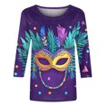 thumbnail image 4 of Penkiiy Blouse Carnaval Manches 3/4 Chemise de Printemps Quotidienne Tee Imprimé Masque Blouse Mardi Gras Col Rond 2024 Tee Tunique Habillée TG Multicolore, 4 of 5
