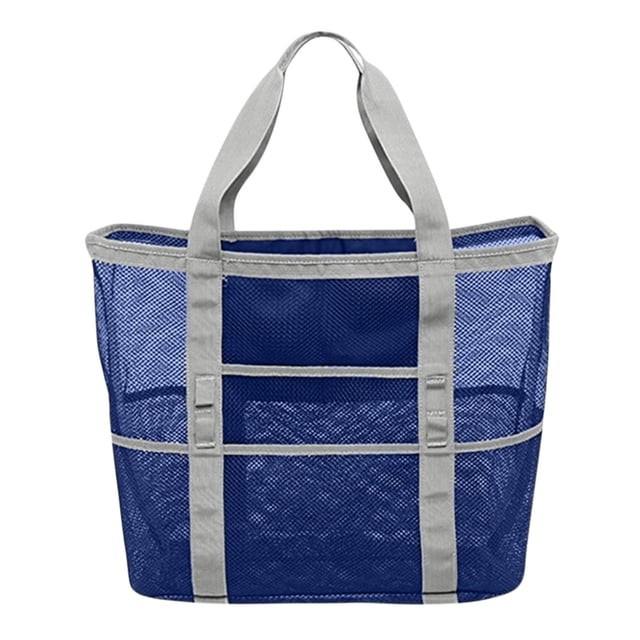 yulier Mesh Beach Bag Sand Free Bag Large Beach Tote Bag Strong Lightweight Bag for Beach Vacation Swimming Pool Bathroom, Blue