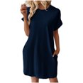 thumbnail image 2 of Timegard Robe T-Shirt Femme à Manches Courtes Col Ras du Cou Robe Basique de Couleur Unie Robe Décontractée Confortable avec Poches, 2 of 6