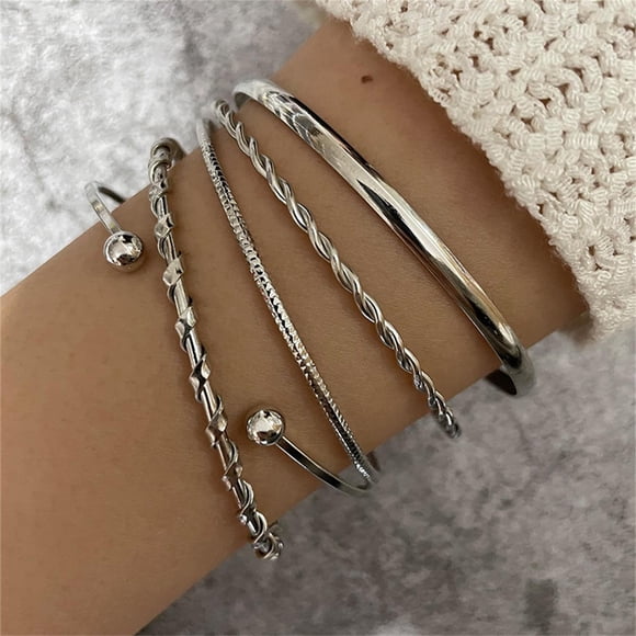 Dvkptbk Bracelet 5Pcs Elegant Women's Black Bead Heart-Shaped Bracelet Bangle Cuff Bracelet Jewelry Set Jewelry