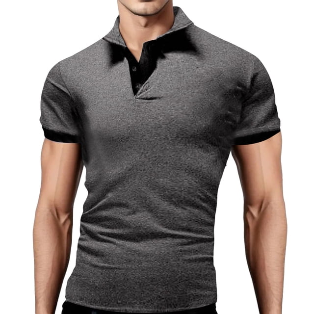 BOBOGOJP Polos à Col en V pour Hommes à Manches Courtes Polo Classique Core (Gris Foncé,6TG)