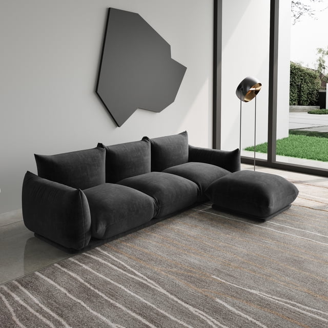 The Magic Home Convertible Modular L-Shaped Chenille Sectional Sofa, Black