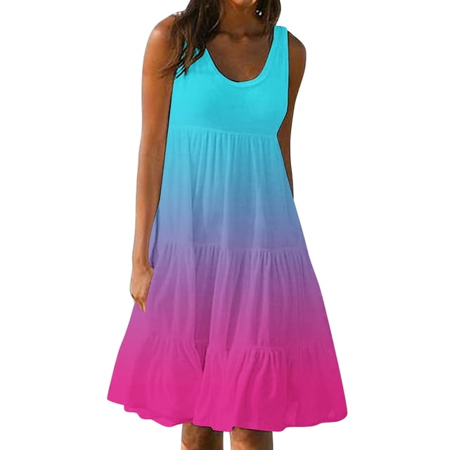 Yuyuzo Robes d'Été pour Femmes Robe Décontractée d'Été pour Femmes Sans Manches à Col Rond Tunique Ample Robe Débardeur Robe Bohème de Plage pour les Vacances