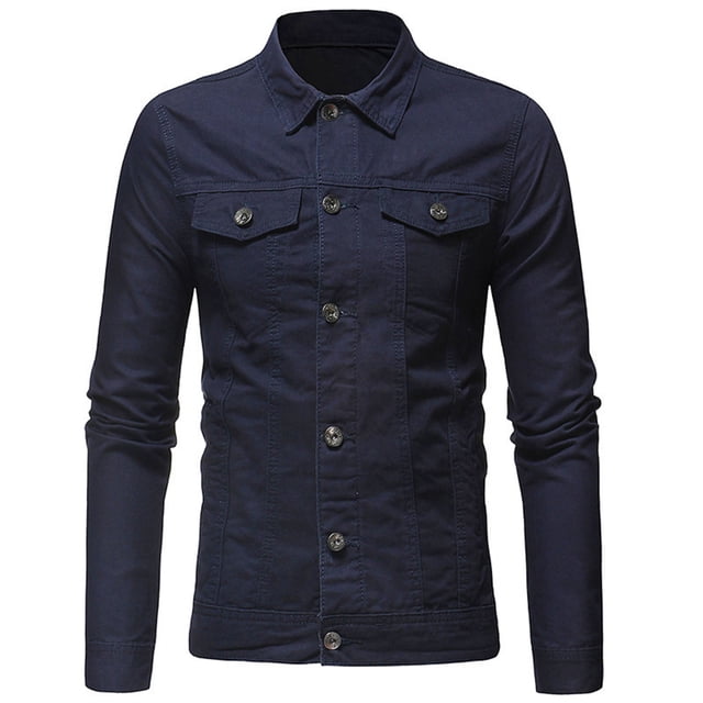 Pisexur Jean Jacket Men's Lapel Slimfit Solid Color Pocket Button Long Sleeve Jacket Denim Jacket for Men Fall Jackets for Men