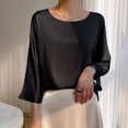 thumbnail image 2 of Timegard Hauts pour Femmes Satin Manches 3/4 Encolure Dégagée Lissant T-Shirts Unis Décontractés Amples, 2 of 3