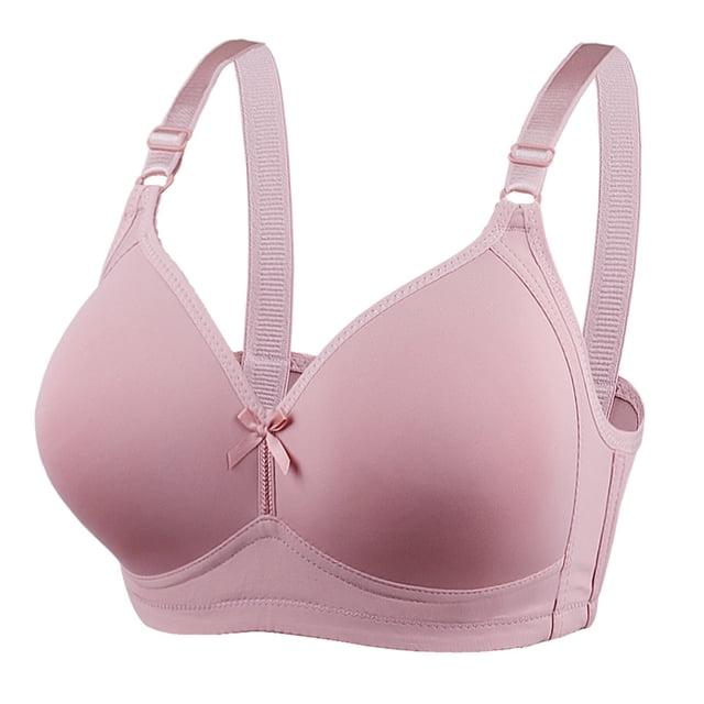 Timegard Wireless Bras for Women Adjustable Strap Full Coverage Comfort Everyday Bralette with Support in a soft pink color. The bra features breathable, stretchy fabric for a skin-friendly feel and high elasticity retention. It has adjustable straps, a padded interior for added support, and a classic back design for a comfortable fit. Suitable for pairing with dresses, tank tops, t-shirts, and more.