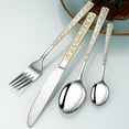 thumbnail image 4 of Todaioua Silver Hammered Silverware Set, 4 Piece Stainless Steel Heavy Duty Flatware Set for 4,Double-Sided Flower Pattern, Tableware Cutlery Set for Home Restaurant, Mirror Polished, 4 of 9