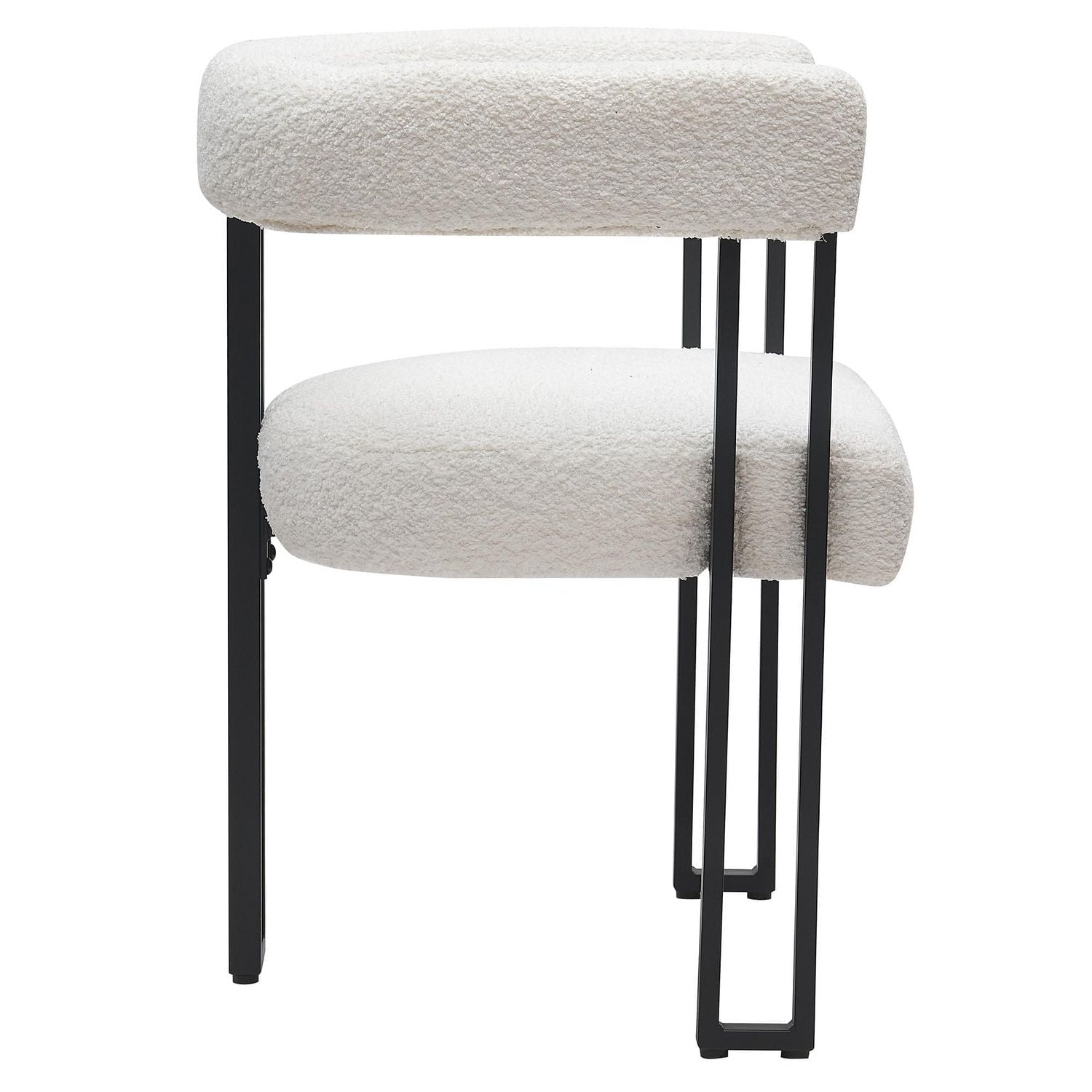 Contemporary Boucle Fabric Dining Chair, Set of 2 - Ivory & Black