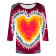 thumbnail image 5 of Lovzfmll Valentine's T-Shirt de Fête Cœur pour Femmes, Col Rond Manches Trois-Quarts Coupe Décontractée Rose, TG, 5 of 5
