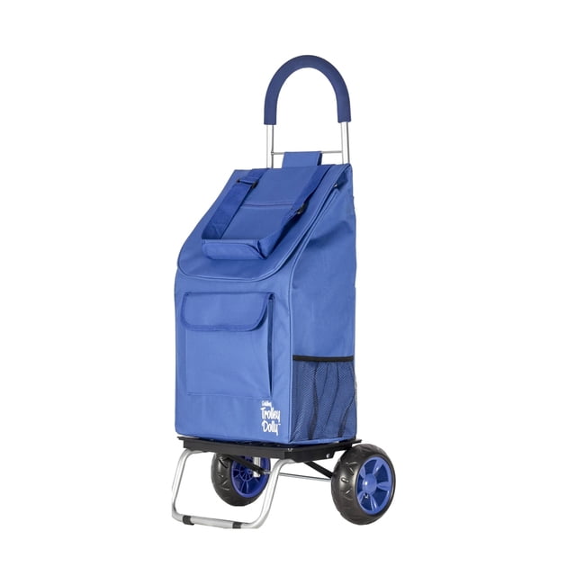 dbest products Chariot Chariot de Courses d'Épicerie Pliable Chariot Utilitaire Fourre-Tout, Chariot Pliant Bleu et Chariot Pliable avec Sac Amovible à 7 Compartiments et Porte-Boissons. Roues d'Escalier Surdimensionnées, Poignée Coussinée Caoutchoutée, Cadre en Acier Supporte jusqu'à 110 lb et Se Replie à Moitié; Convient pour la Lessive Ou le Transport d'Équipement de Loisir.